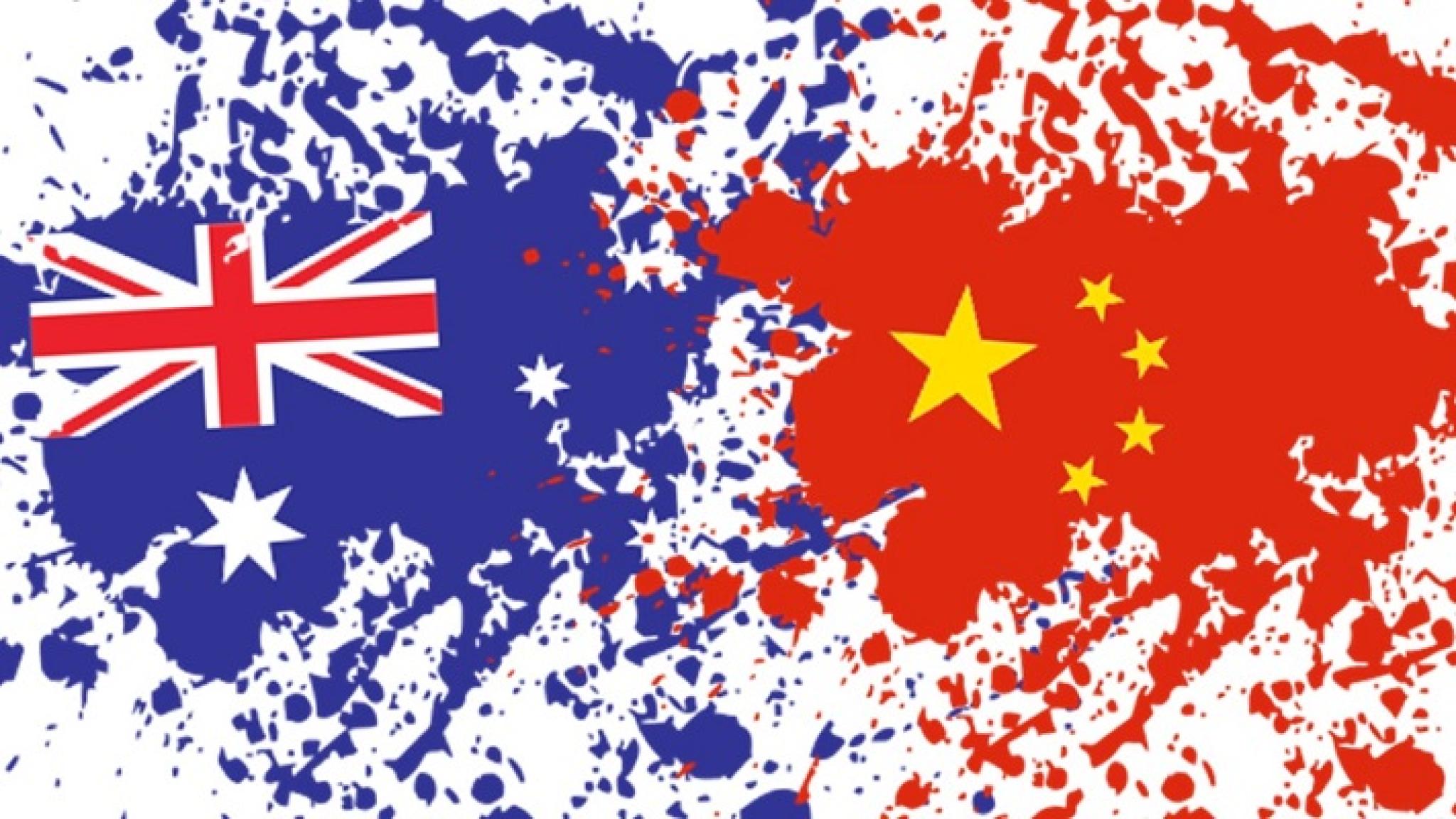 Image of Chinese and Australian flags illustrated on inksplashes from https://freesvg.org/australian-flag-ink-splatter and https://freesvg.org/chinese-flag-grunge-ink (CC0 1.0) 