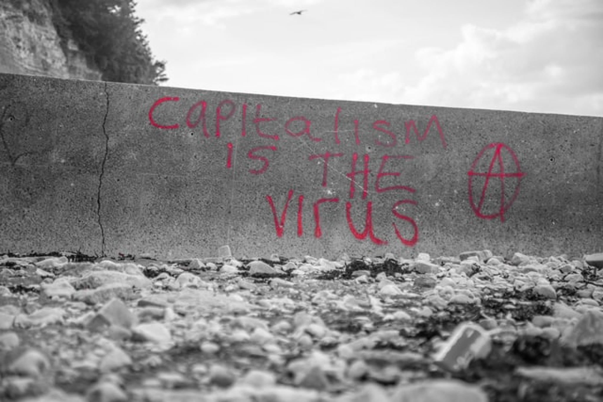 Photo of graffiti “Capitalism is the virus” by Mike Erskine on https://unsplash.com/photos/rrq7MuCoeX4