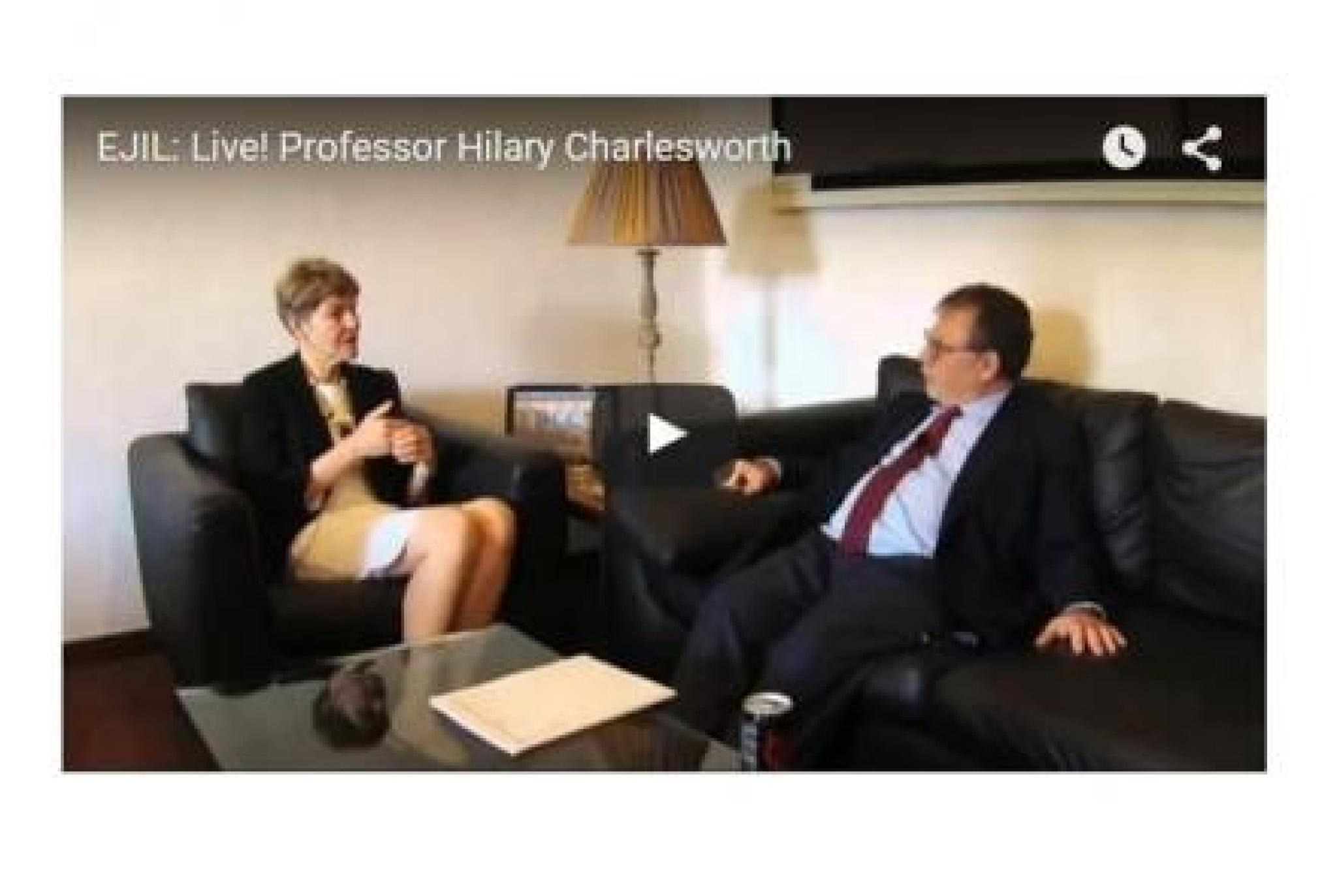 Screenshot of EJIL interview of Hilary Charlesworth video podcast