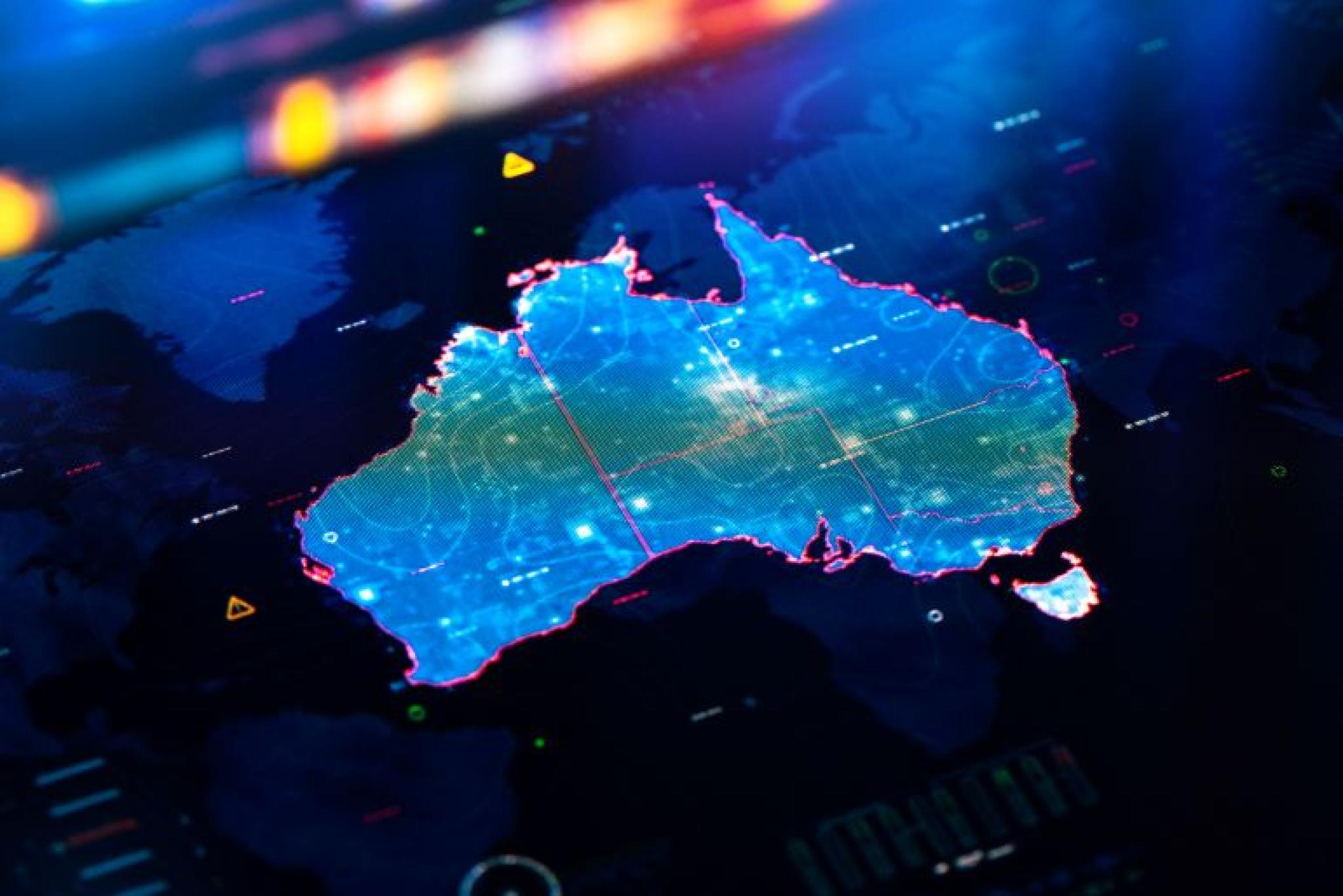 Map of Australia on digital pixelated display