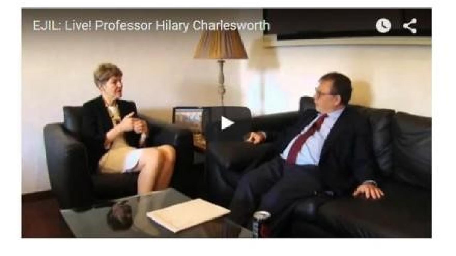 Screenshot of EJIL interview of Hilary Charlesworth video podcast