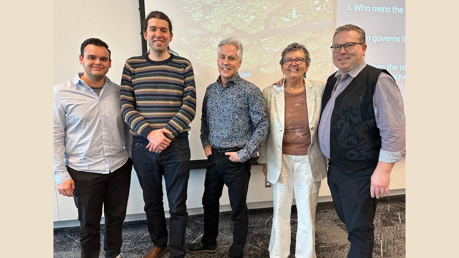 Upholding Indigenous International Laws participants (L-R) Andrew Ambers, Dr Jeff Nicholls, Professor John Borrows, Dr Virginia Marshall and Professor Jeff Corntassel