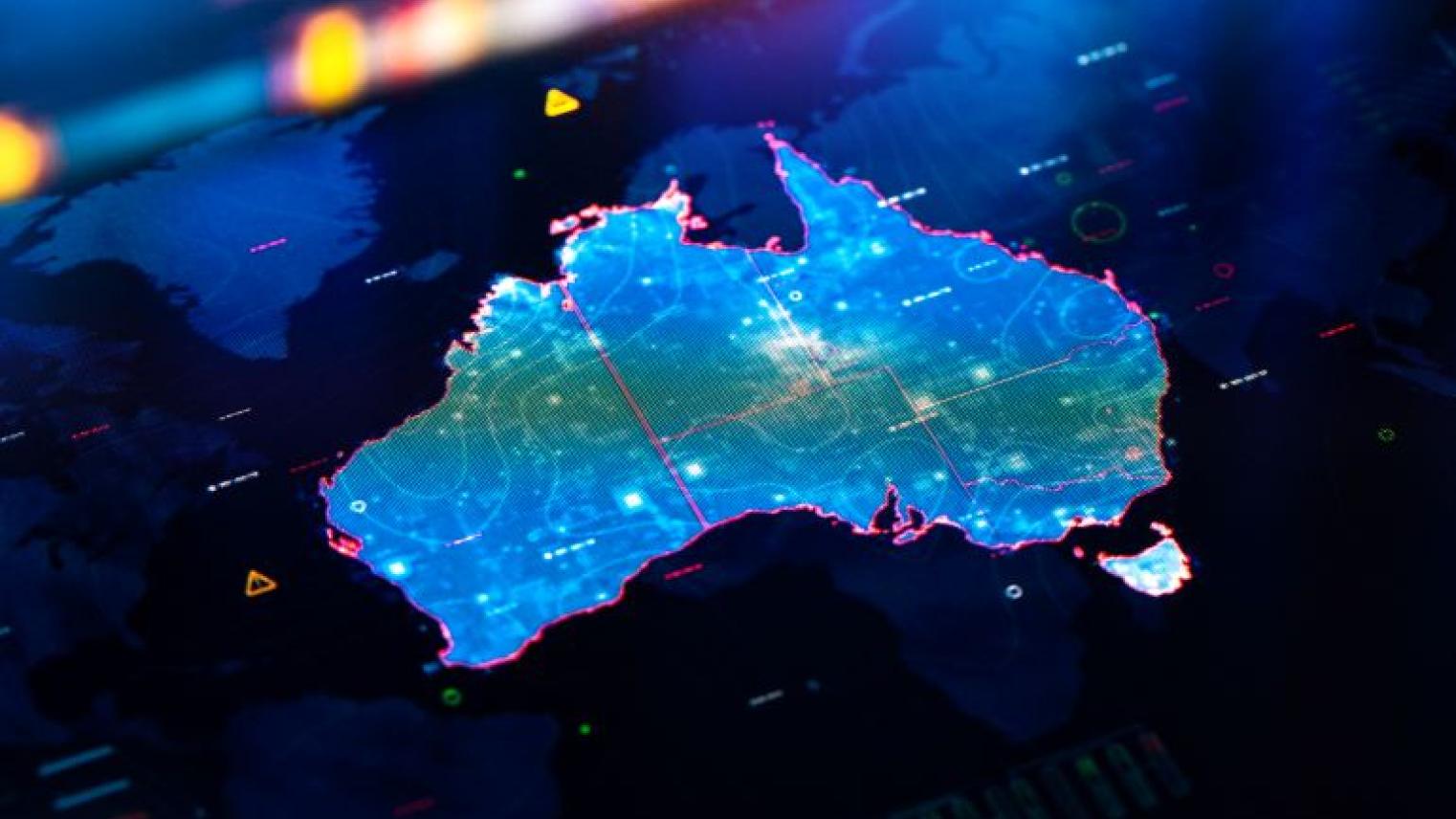 Map of Australia on digital pixelated display